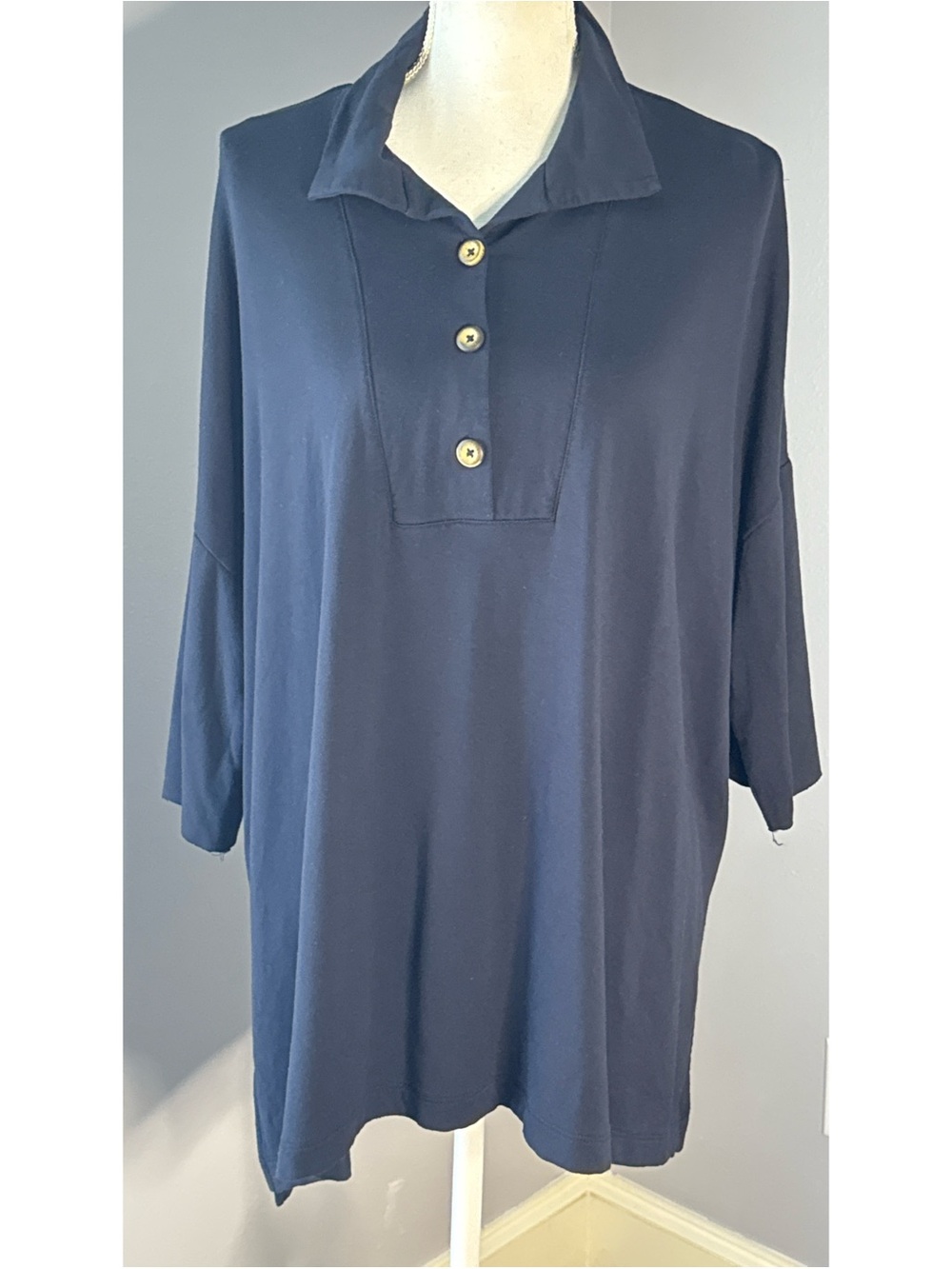 Pure Jill Tranquility Fleece Tunic Top 2X Navy Blue Soft Stretch Pullover